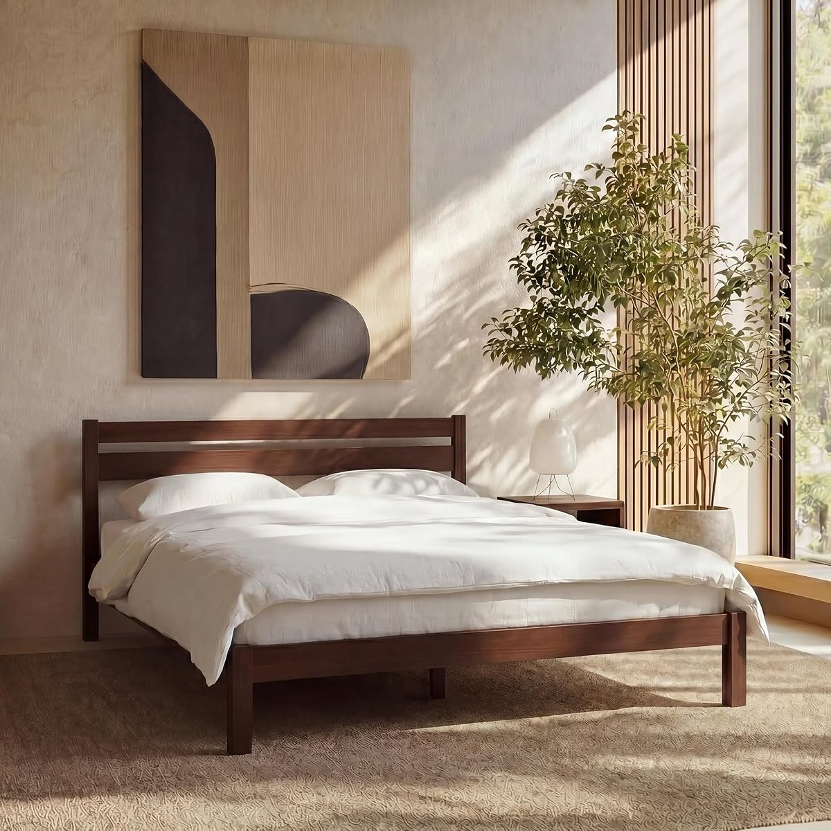 Classic Wood Platform Bed Frame with Headboard, Essential, Noise Free