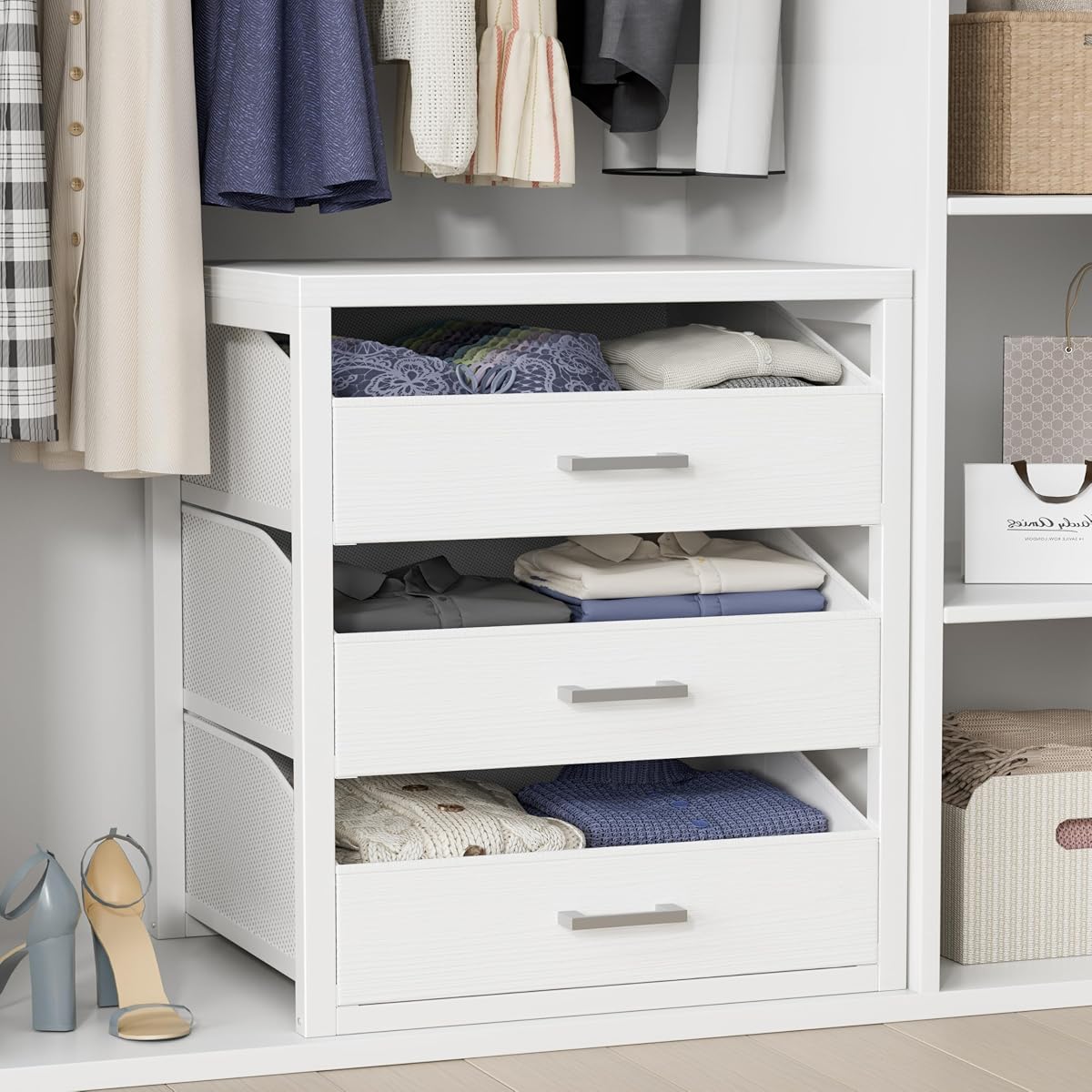 Closet Drawers White 3 Drawer Dresser for Closet Organizers and Storage Bedroom