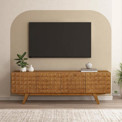 Sapa Mid-Century Modern Solid Wood TV Stand 4-Door Media Console with Carved