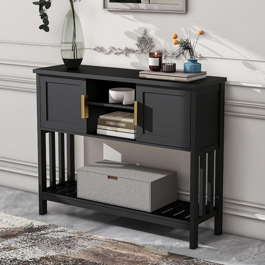 Entryway Table, Console Table, Sofa Table with 2-Door and Shelf, Black | Entryway Cabinet and Sideboard Cabinet with Large Storage Space for Daily Use in Hallway, Foyer, Living Room