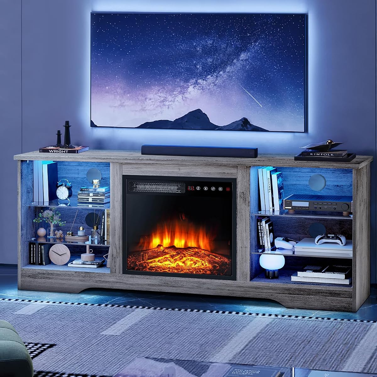 58" Fireplace TV Stand for TVs up to 65", Gray