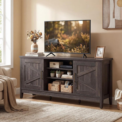 Farmhouse TV Stand for TVs up to 65 Inches, TV Console Table with Barn Doors