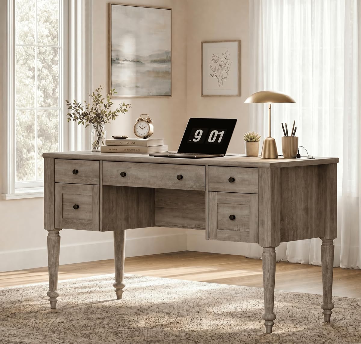 Farmhouse Executive Desk with Drawers