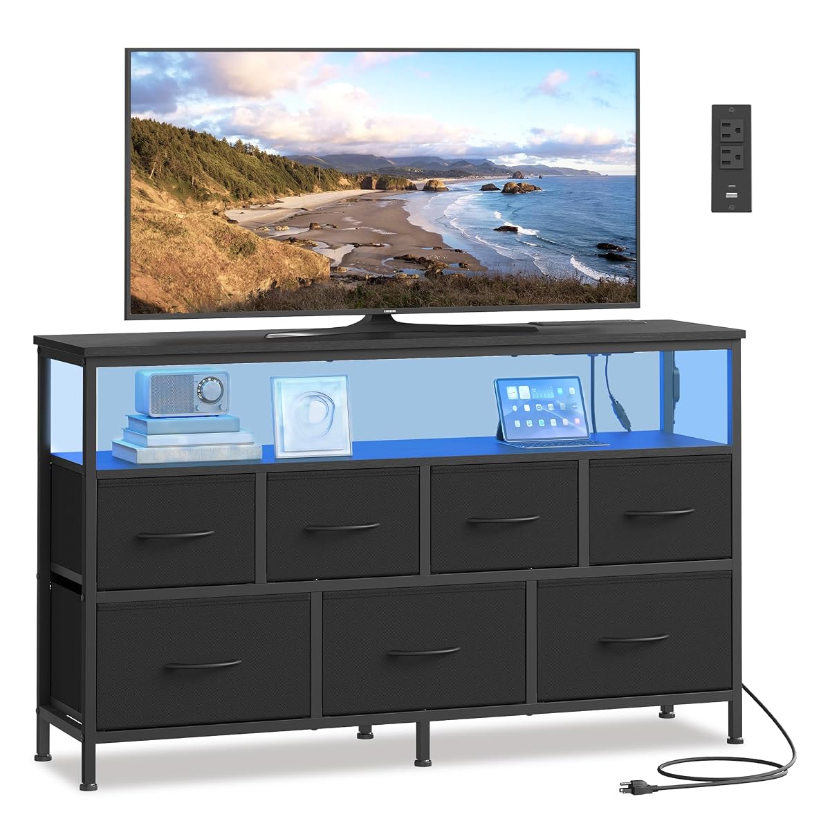 Dresser with App-Controlled LED Lights, 7 Fabric Drawers Dresser
