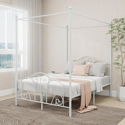 Metal Canopy Bed Frame Full Size with Headboard & Footboard