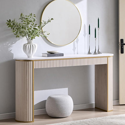 Modern Fluted Console Table, 63" Long Narrow Entryway & Sofa Tables for Hallway, Tall Accent Table Behind Couch for Foyer Living Room, White Alder