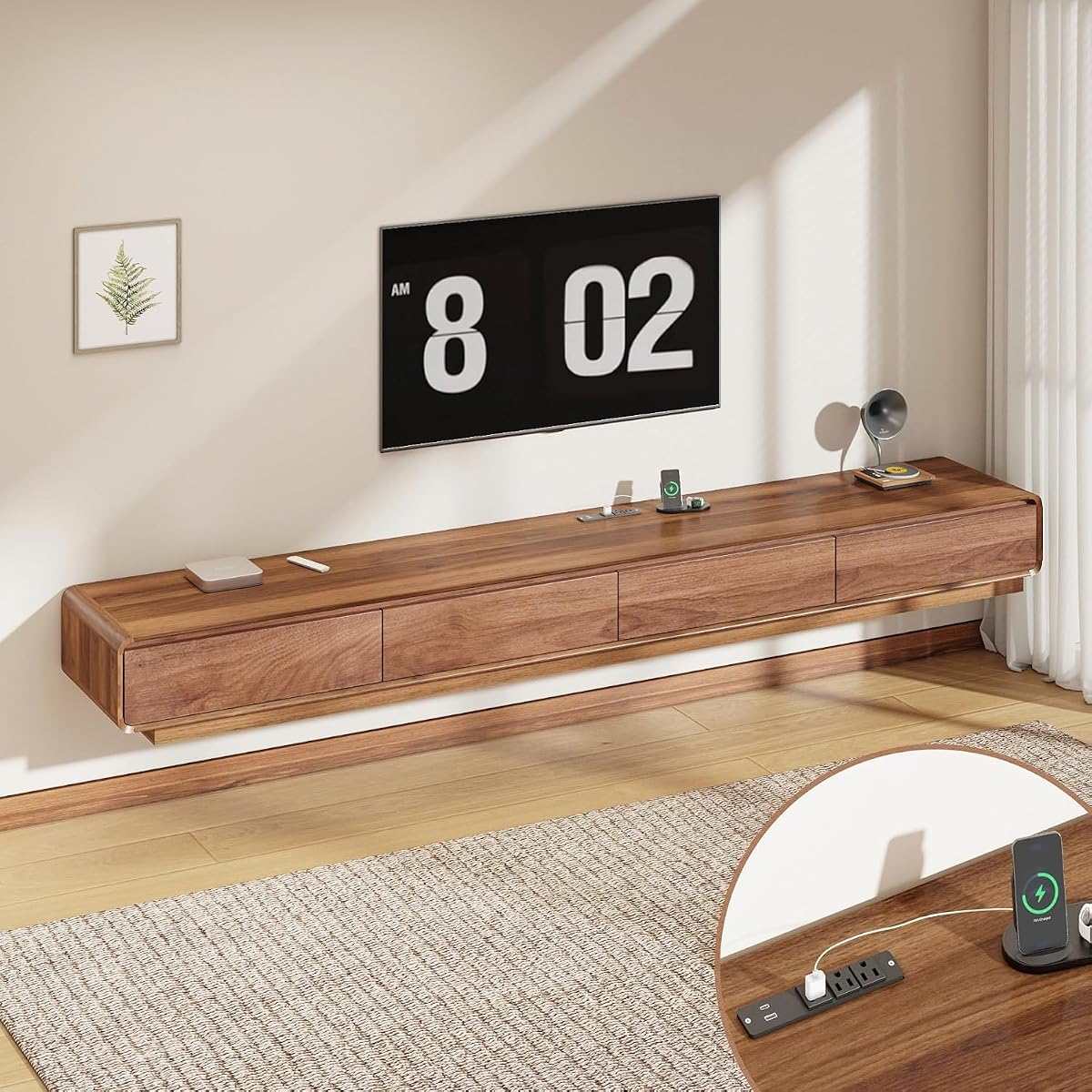 102.4'' Minimalist Floating TV Stand with Power Outlet