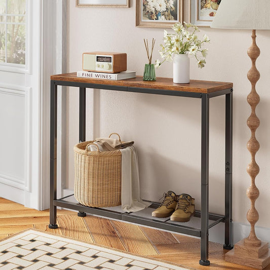 Console Table, 32" Sofa Table with Storage Shelf, Narrow Entryway Table, for Hallway, Behind The Couch, Living Room, Rustic Brown
