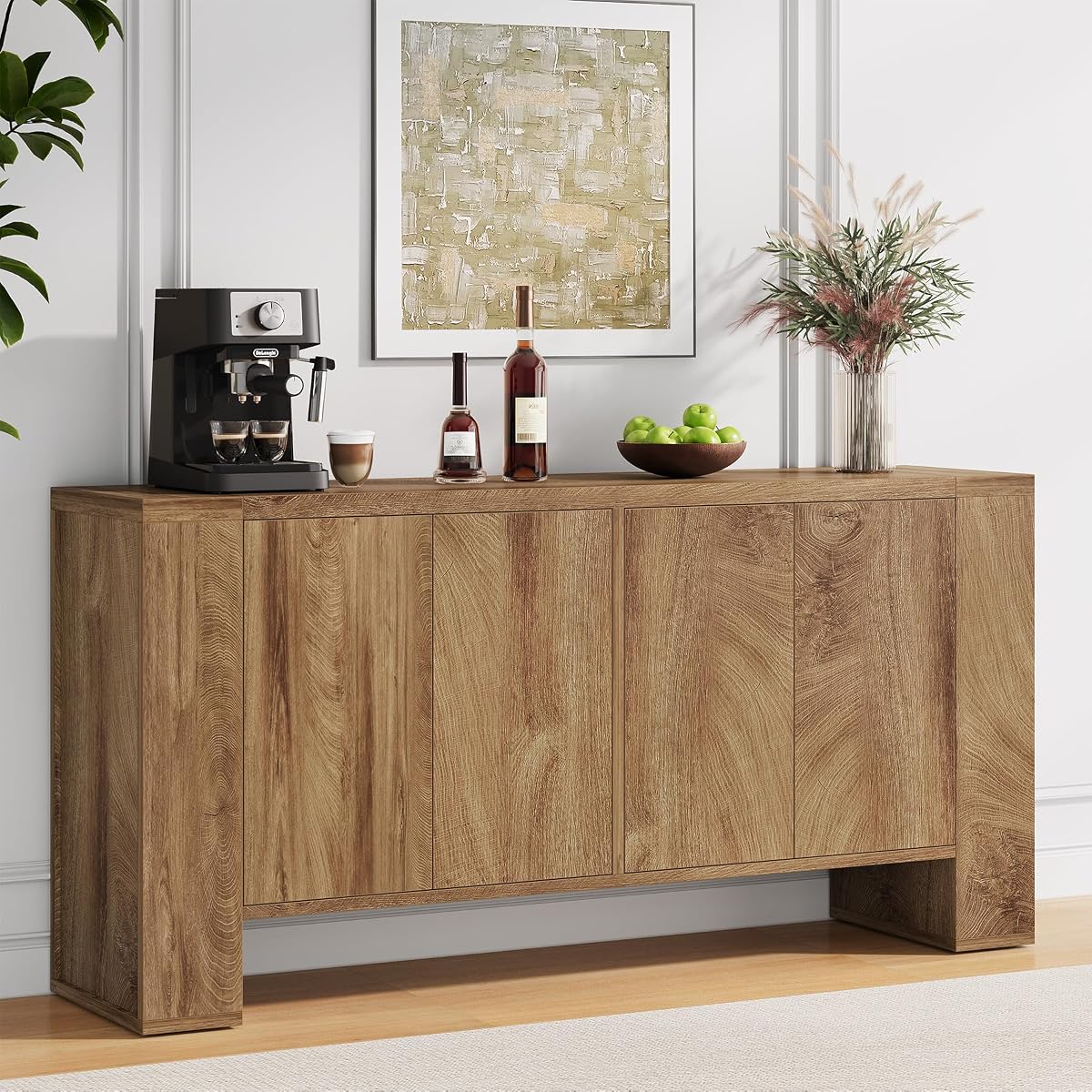 59" Sideboard Buffet Cabinet with Adjustable Shelves, Oak