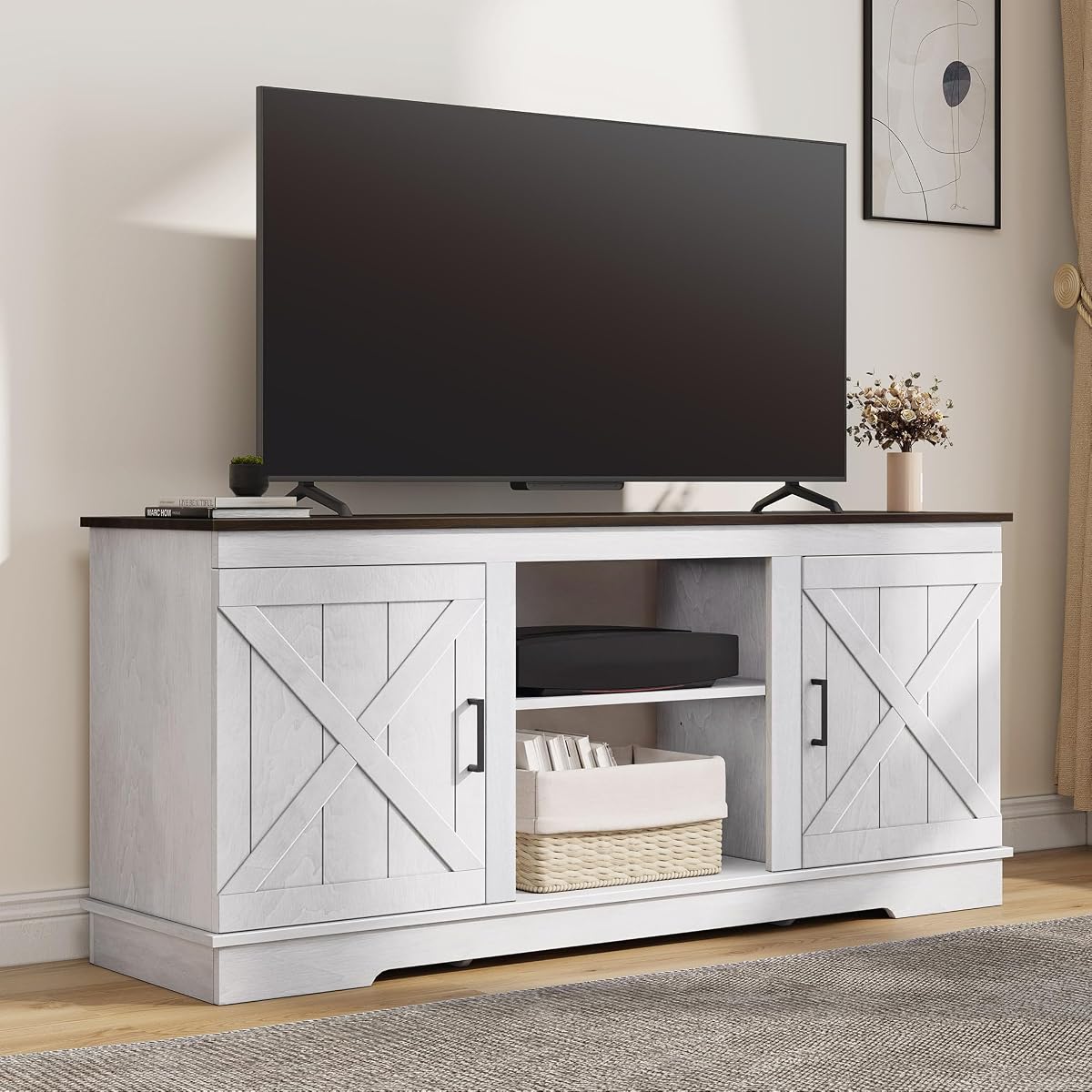Farmhouse TV Stands for Living Room, Entertainment Center with Storage