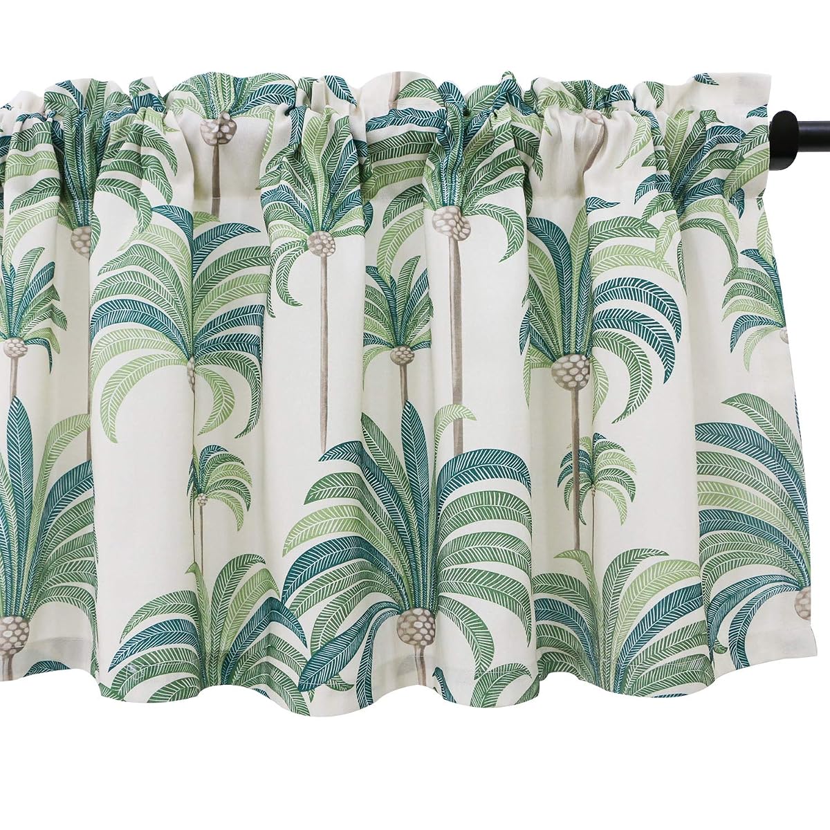 Kitchen Valances for Windows, Hood Leaves Print Linen Valance for Living Room Rod Pocket Curtain Panels 52 Inch Wide by 18 Inch Long, One Panel, Green