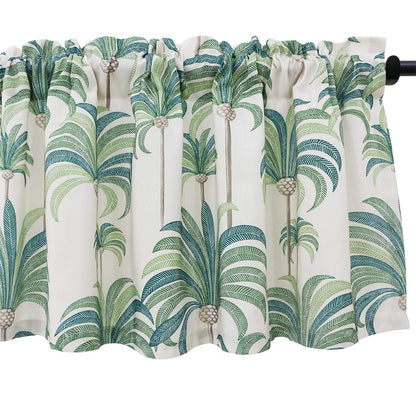 Kitchen Valances for Windows, Hood Leaves Print Linen Valance for Living Room Rod Pocket Curtain Panels 52 Inch Wide by 18 Inch Long, One Panel, Green
