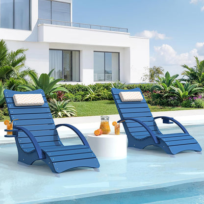 Pool Lounge Chairs Set of 2 with Armrest & Cupholder, 8-10 Shallow