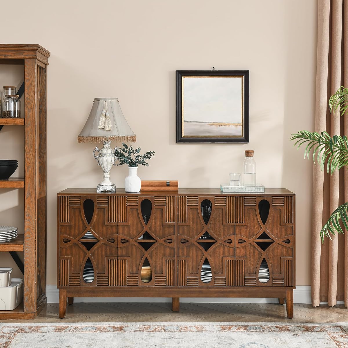 60.5" Mid Century Modern Sideboard with 4 Doors