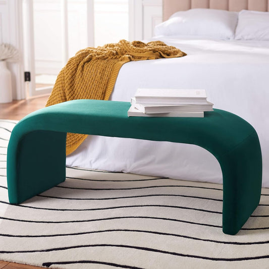 SAFAVIEH Furniture - Tenko Bench - Emerald - Solid Wood - Modern Shearling Design - Ideal for Entryway, Bedroom, Living Room, 18.5" Seat Height - Fully Assembled (BCH1300D)