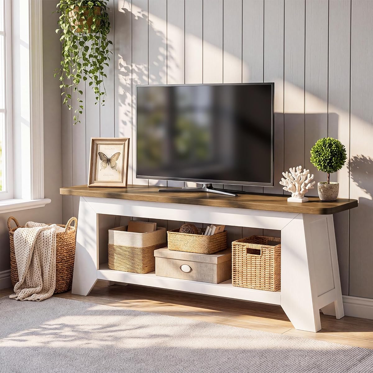 Farmhouse TV Stand, 63-Inch TV Stand for 55/65/70 Inch TVs