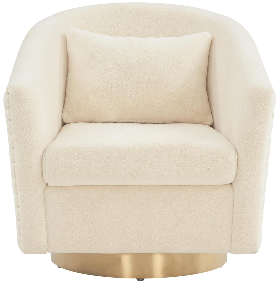 SAFAVIEH Couture Collection Clara Glam Ivory & Gold Faux Lamb Wool Swivel Tub Accent Chair, Fully Assembled (SFV4702M)