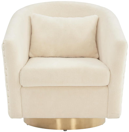 SAFAVIEH Couture Collection Clara Glam Ivory & Gold Faux Lamb Wool Swivel Tub Accent Chair, Fully Assembled (SFV4702M)