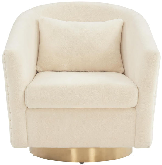 SAFAVIEH Couture Collection Clara Glam Ivory & Gold Faux Lamb Wool Swivel Tub Accent Chair, Fully Assembled (SFV4702M)
