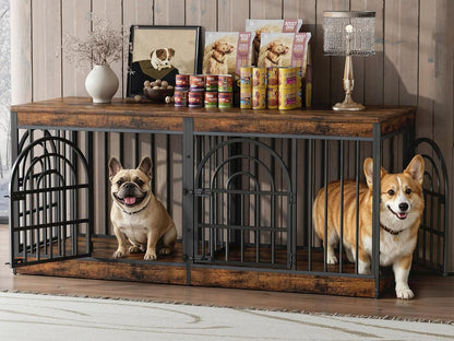 63" Wooden Double Dog Crate Furniture for 1-2 Dogs