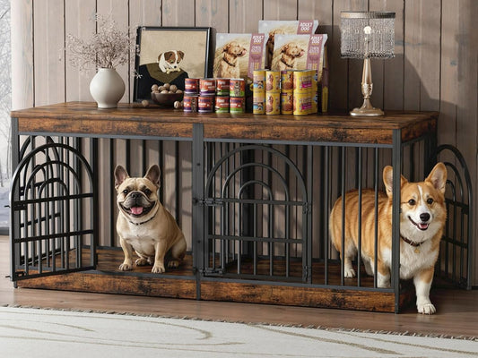 63" Wooden Double Dog Crate Furniture for 1-2 Dogs