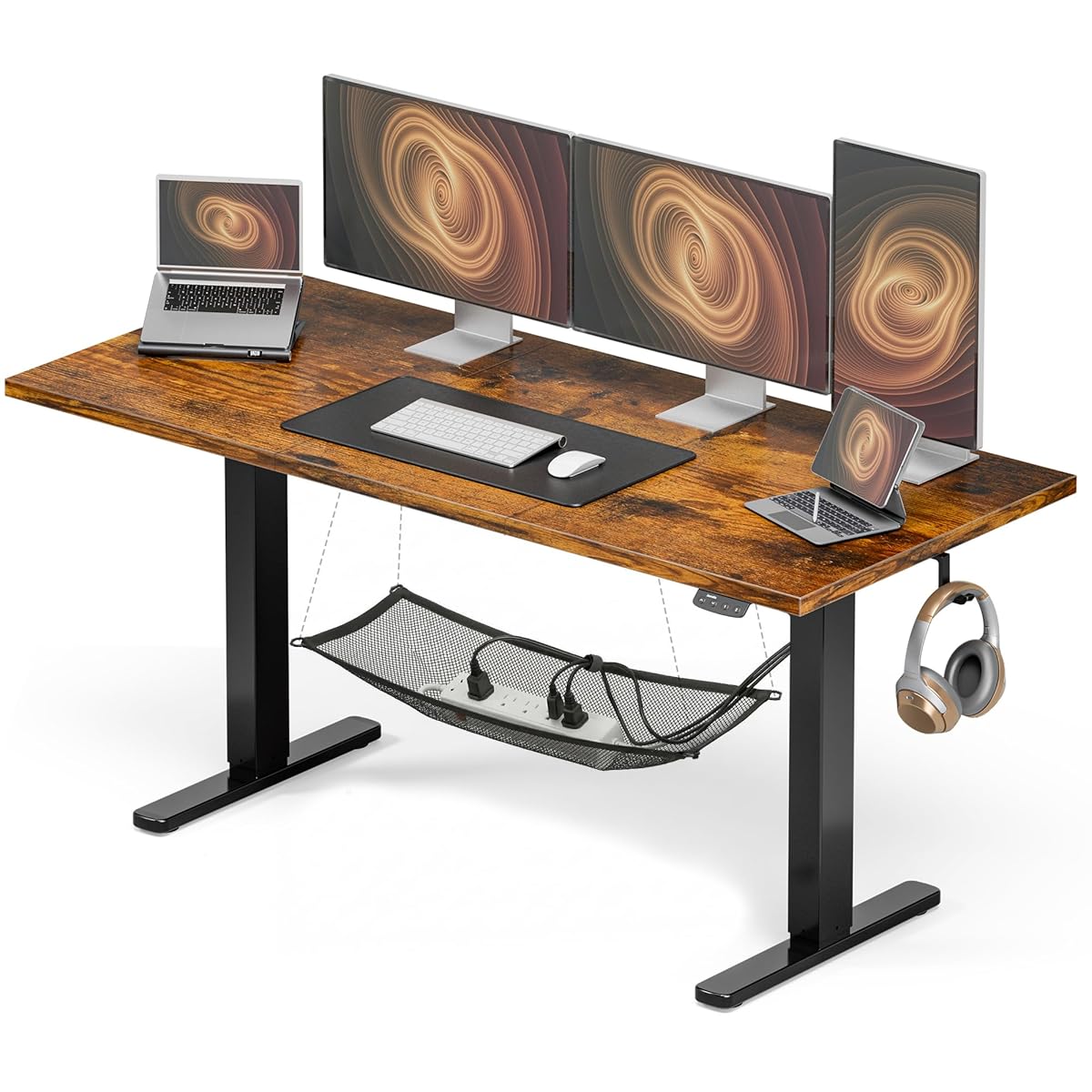 Electric Standing Desk, Height Adjustable Home Office Desk with Memory Presets & Cable Management,Rustic Brown Sit Stand Desk for Work from Home, Ergonomic Computer Desk (63" x 24")