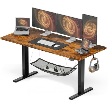 Electric Standing Desk, Height Adjustable Home Office Desk with Memory Presets & Cable Management,Rustic Brown Sit Stand Desk for Work from Home, Ergonomic Computer Desk (63" x 24")