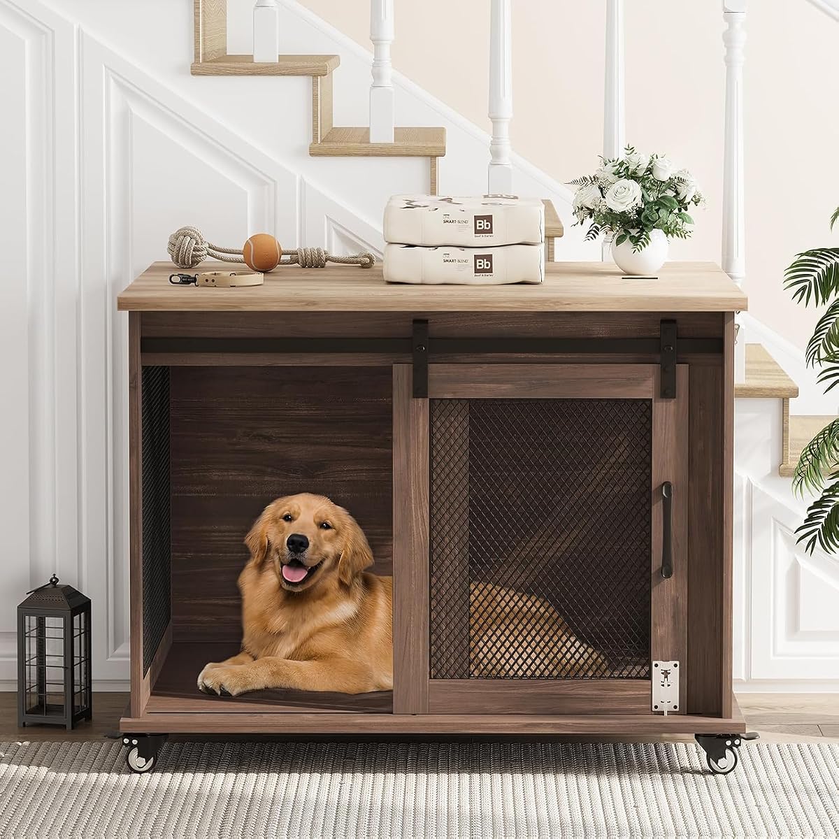 37 Inch Dog Crate Furniture for Medium Dogs with Removable Divider