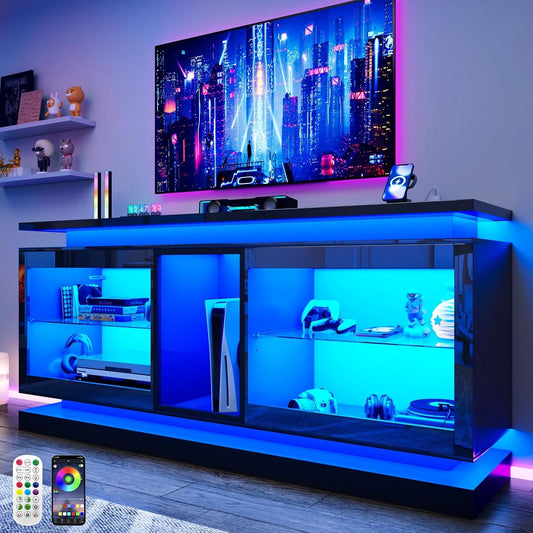 70" TV Stand W/LED Lights&Power Outlets