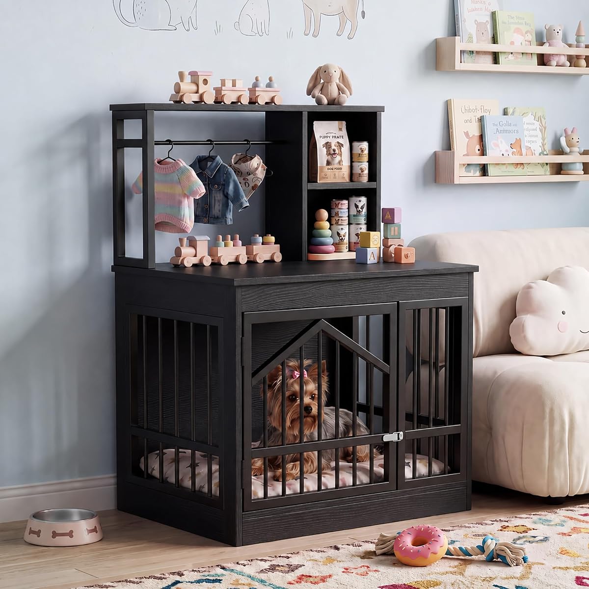 Dog Crate Furniture, Wooden Dog Kennel for Small Breed, Black