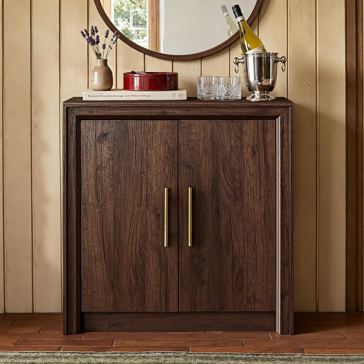 31.5" Sideboard Buffet Cabinet, Beveled Profile Design, Walnut