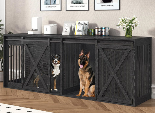 94.5 inch XXXL Double Dog Crate Furniture, Black