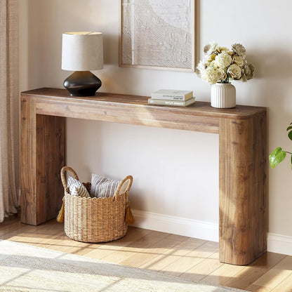 Solid Wood Entryway Table, 63-Inch Farmhouse Console Table for Entryway, Behind Couch Table for Living Room Hallway, Foyer