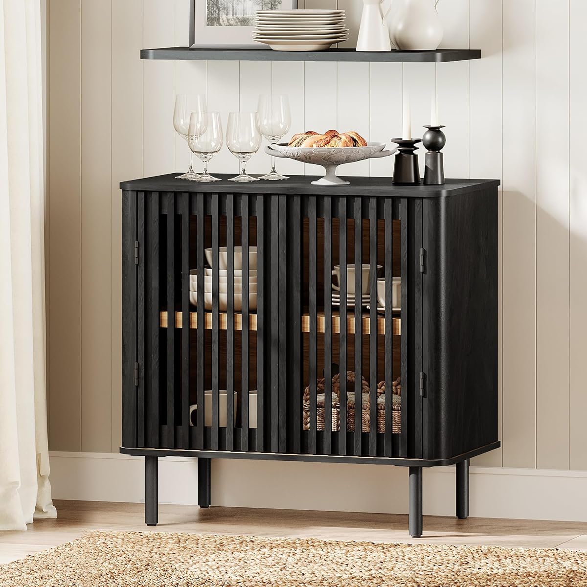 31.5" H Sideboard Buffet Cabinet with Adjustable Shelf, Black