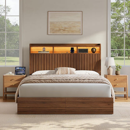 Queen Bed Frame with Headboard and Storage Drawers