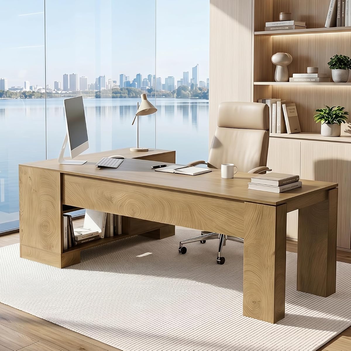 78.7" L Shaped Office Desk with Drawers