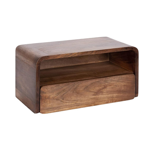 Walnut brown floating wood side table with drawer