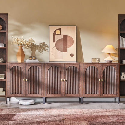 92.63" W Modern Arched Sideboard Buffet Cabinet with Storage, Brown