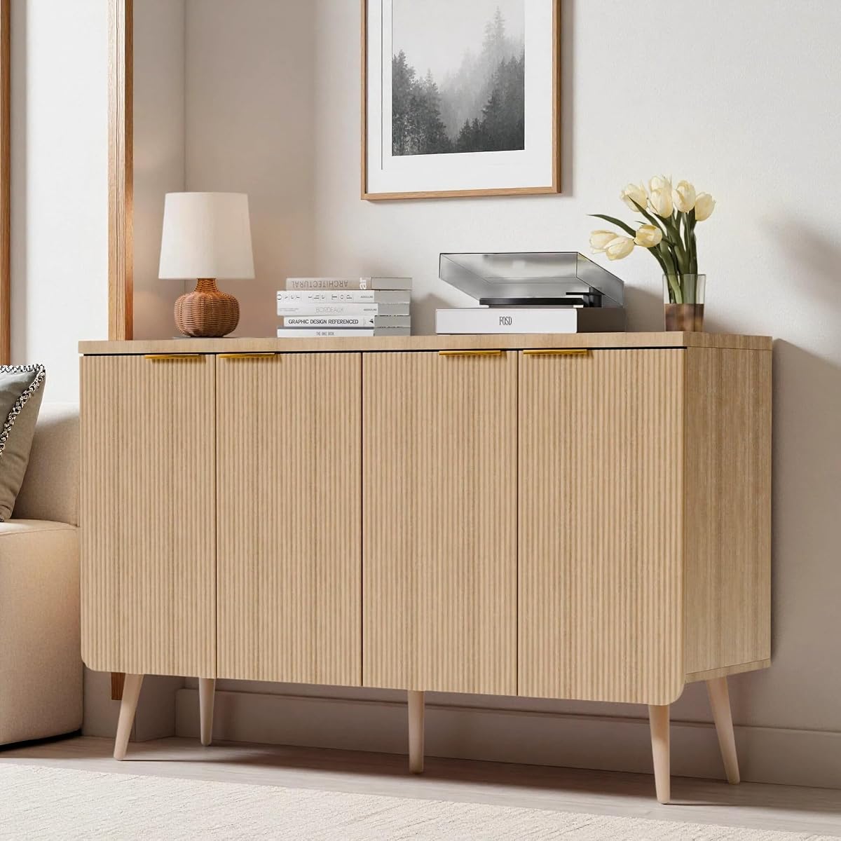 Fluted Sideboard Buffet Cabinet with Storage
