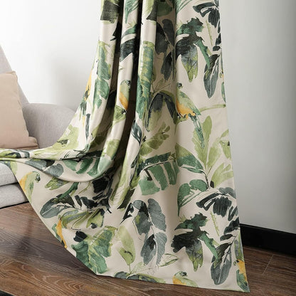Extra Wide Curtains for Living Room, 1 Pc Blackout Curtains & Drapes Panel with Grommet, Green Macaw Pattern Print Window Treatment for Sliding Glass Door 100 Inches Wide
