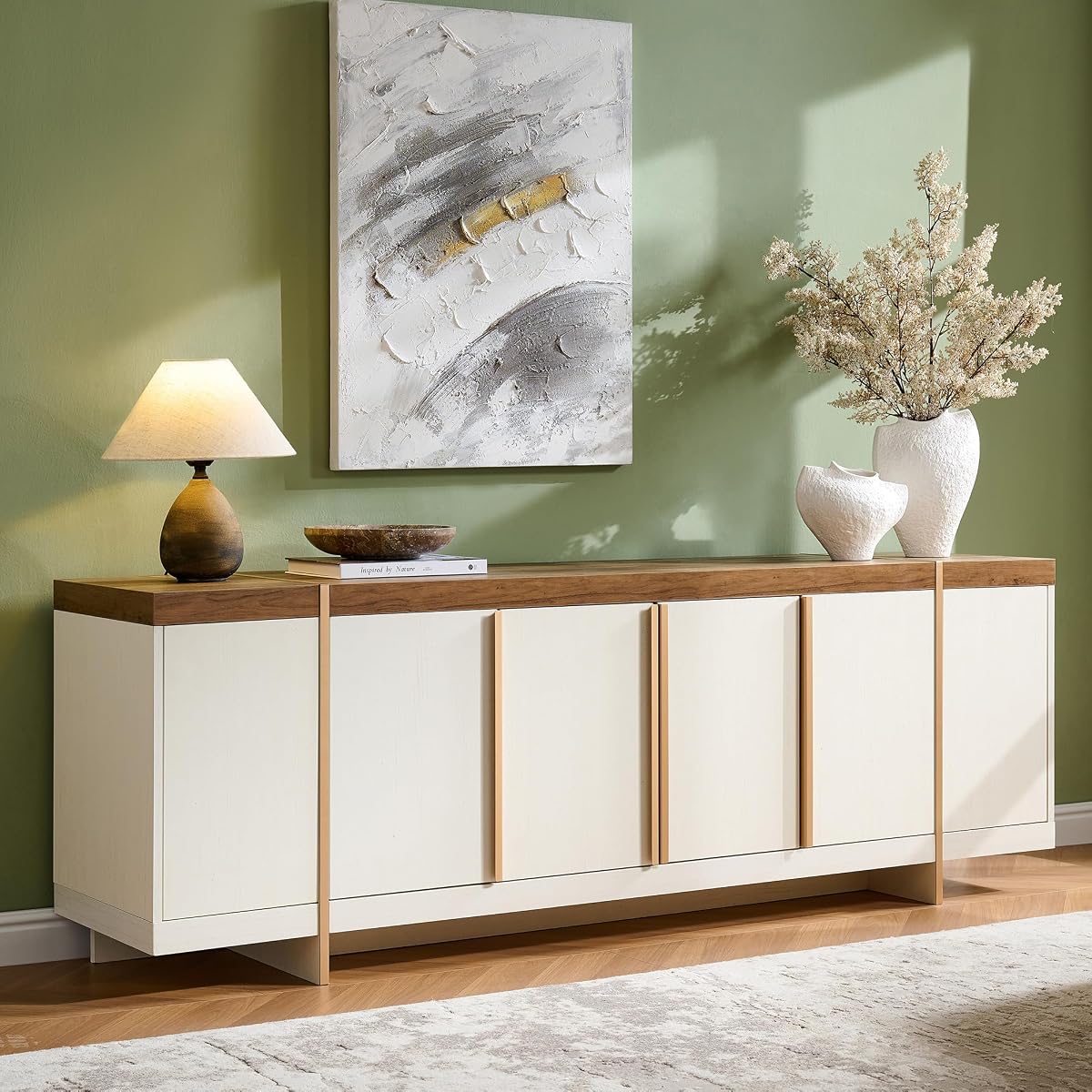 Modern 70" TV Stand Media Console for 80" TVs,Large Concealed Storage