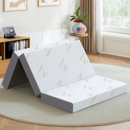 Trifold Mattress Queen Size, 6 Inch, Portable Folding Mattress with Memory Foam, Removable Washable Cover, Foldable Floor Guest Bed for Yoga Mat, Camping, RV Trips & Murphy Bed (78" x 58" x 6")