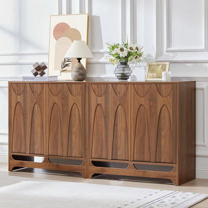 63" W Walnut Sideboard Buffet Cabinet with Storage Set of 2