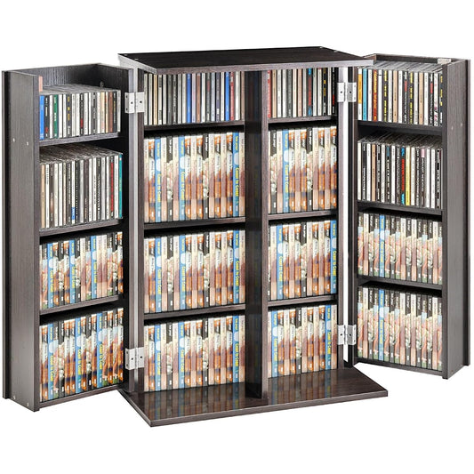 Media Storage Cabinet, DVD Cabinet with Doors and Shelves, CD Storage