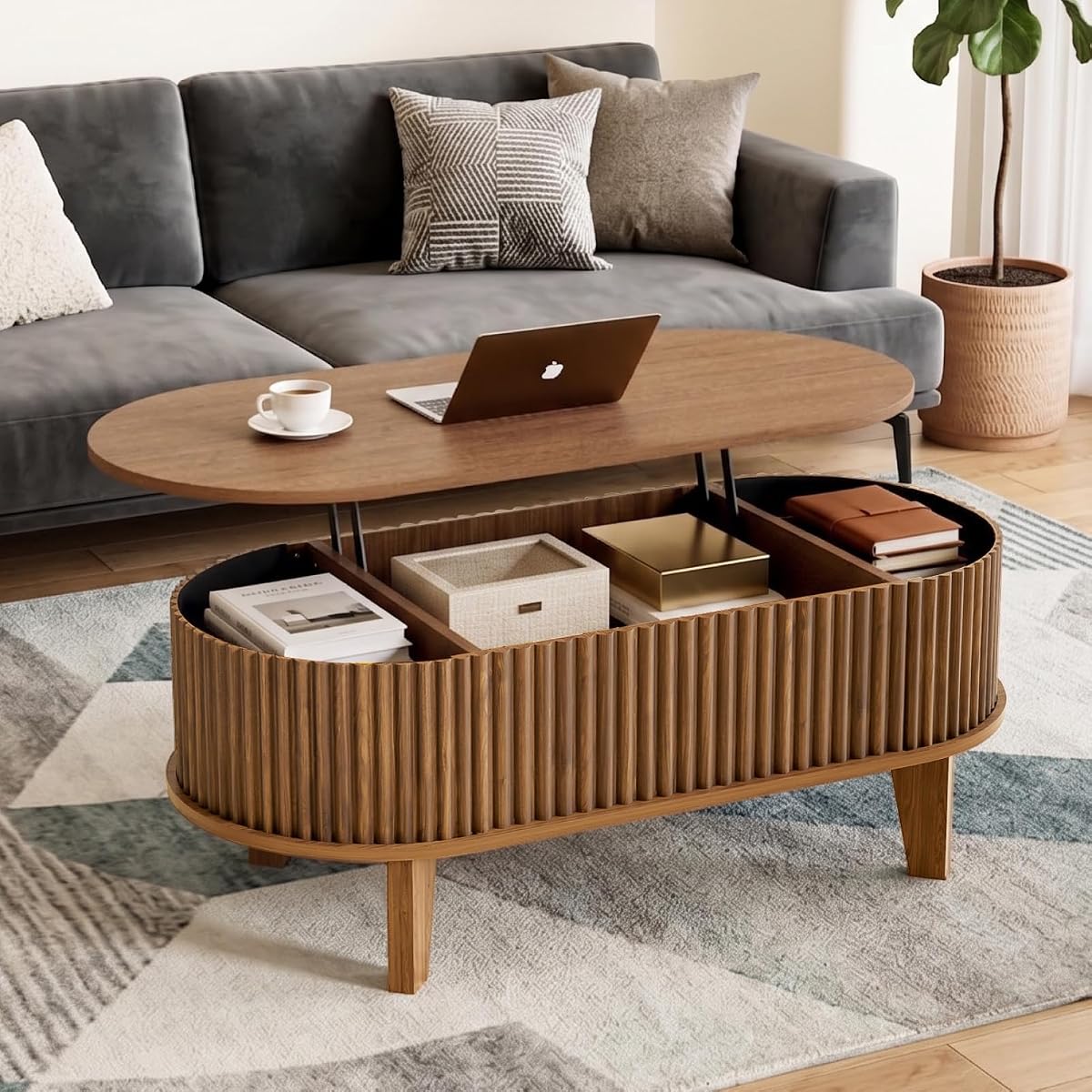 Oval Lift Top Coffee Table with Storage