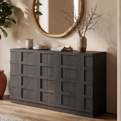 Sideboard Buffet Cabinet with Storage, 62.6”W,Charcoal Oak