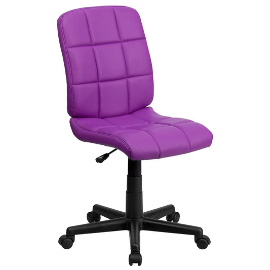Purple quilted vinyl mid-back swivel task office chair