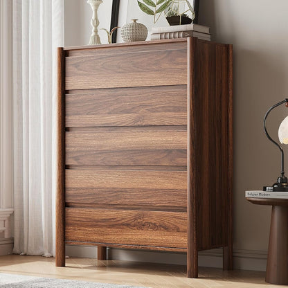 45" Tall Walnut 5 Drawer Dresser for Bedroom with Solid Wood Legs