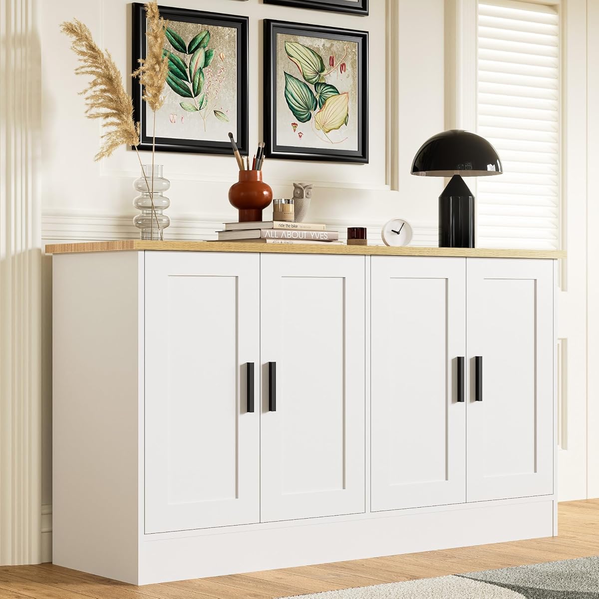 53" White Buffet Cabinet with Storage