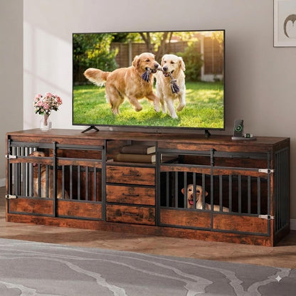 86.6" Large Dog Crate for 2 Large Dogs, Double Dog Crate Furniture